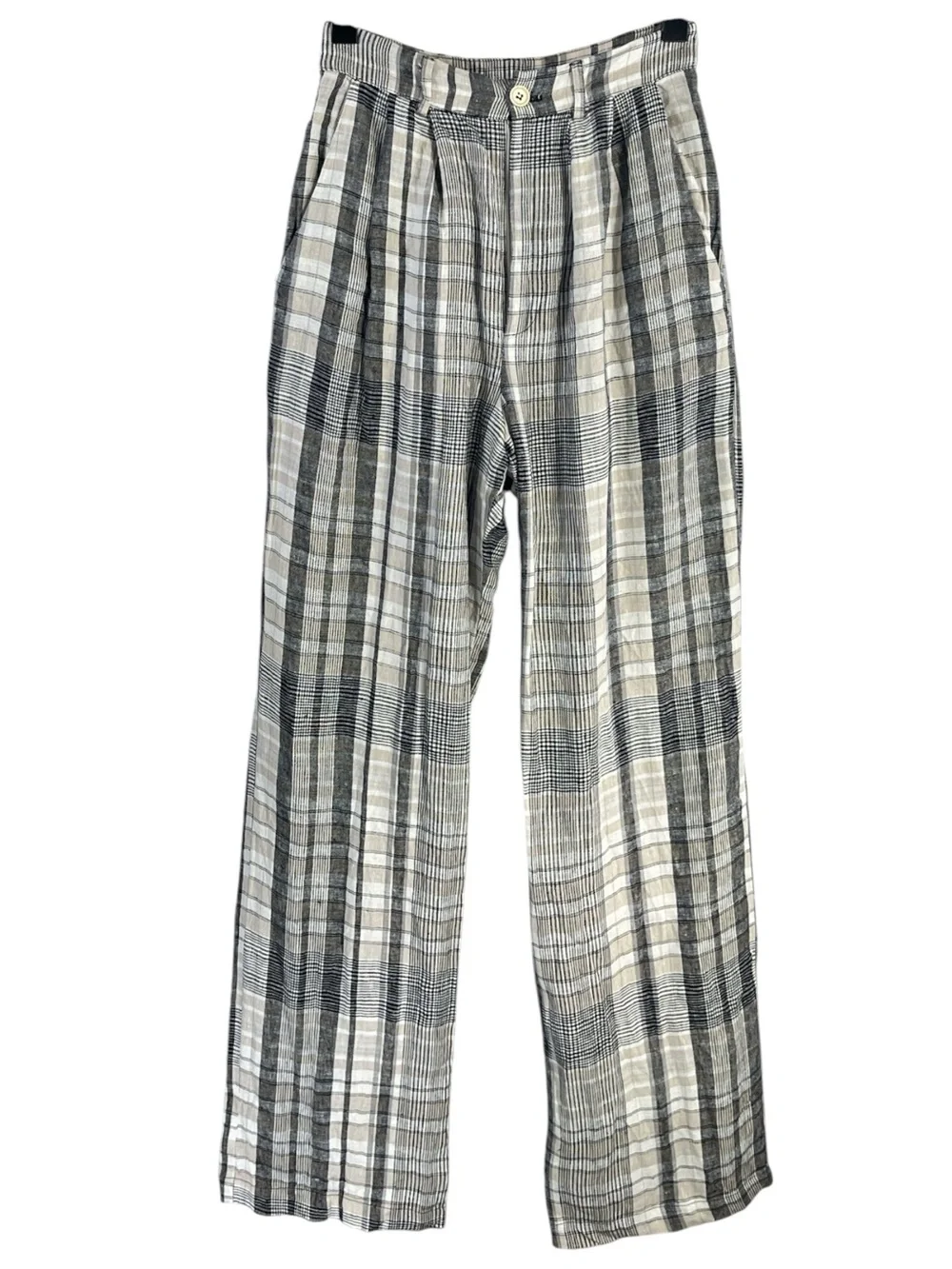 Reformation Vesta Linen High Rise Pant size 0 in Grey Plaid